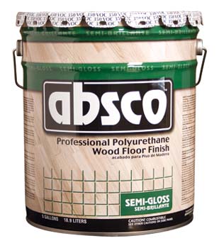 ABSOLUTE COATINGS 89525 ABSCO POLYURETHANE WOOD FLOOR FINISH SEMI GLOSS 350  VOC SIZE:5 GALLONS.