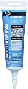 DAP 27480 BEATS THE NAIL VOC COMPLIANT ALL PURPOSE ALL-PURPOSE CONSTRUCTION ADHESIVE WHITE SIZE:3.5 OZ PACK:18 PCS.